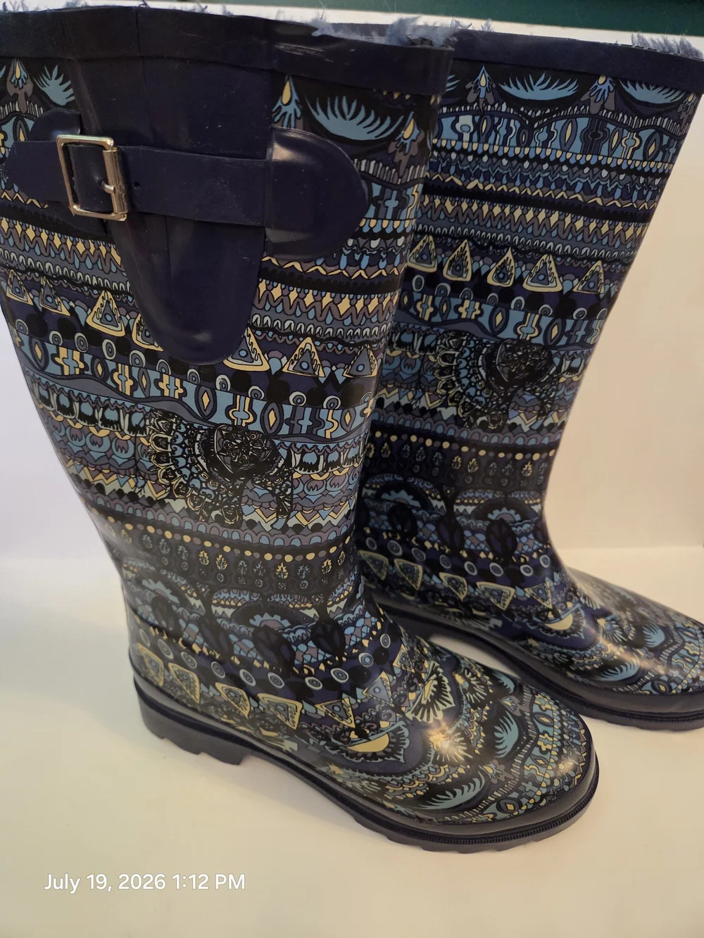 Patterned Navy & Blue Rain Boots